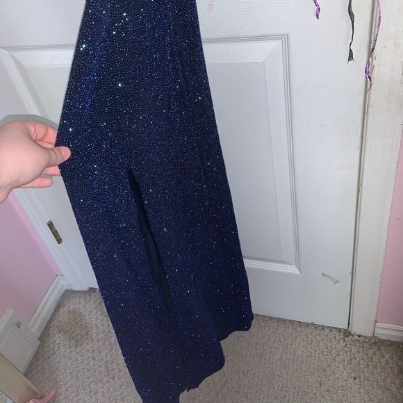 Elegant One Shoulder Long Blue Dress - Picture 12 of 16